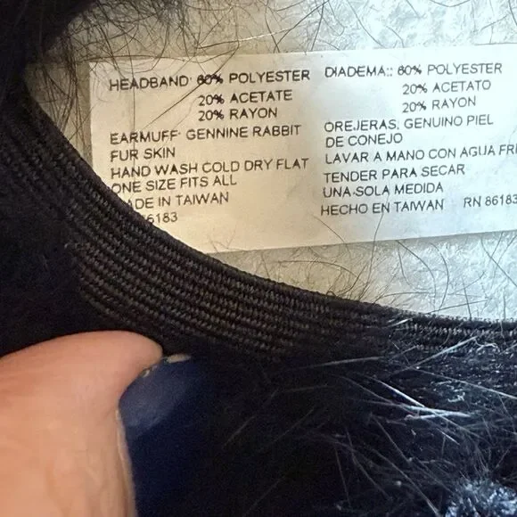 Vintage‎ Fur Earmuffs Geuine Rabbit Black on Velvet Headband EUC Hats